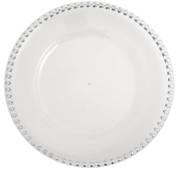 Acrylic Charger - Clear w/Silver Beaded Trim - 12in (packs of 10)