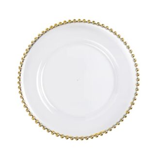 Acrylic Charger - Clear with Gold Beaded Trim - 13in