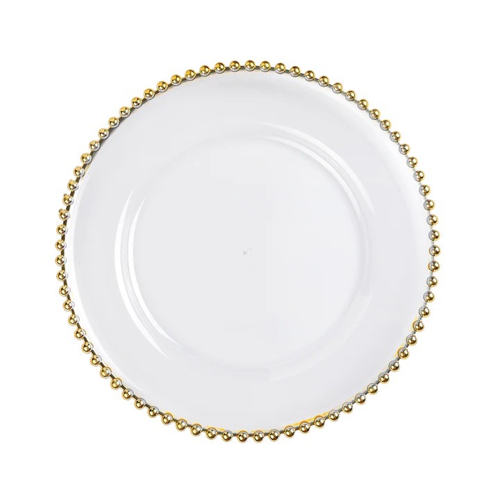 Acrylic Charger - Clear with Gold Beaded Trim - 13in